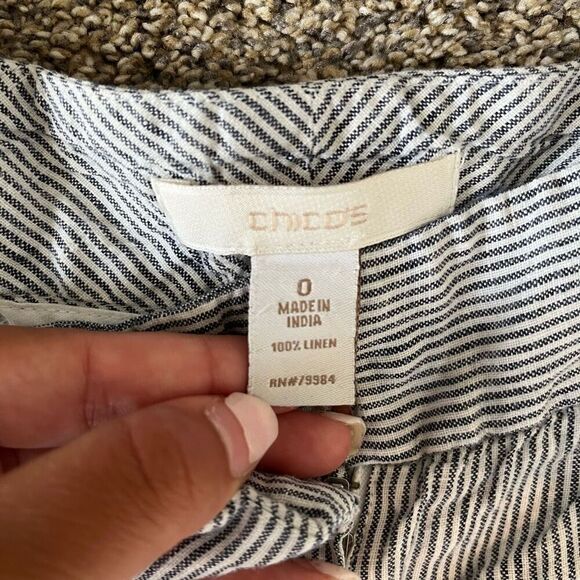 Chico's Chino Pants Women's Size 0 Gray Striped 100% Linen‎ Casual Slash Pockets - Picture 5 of 6